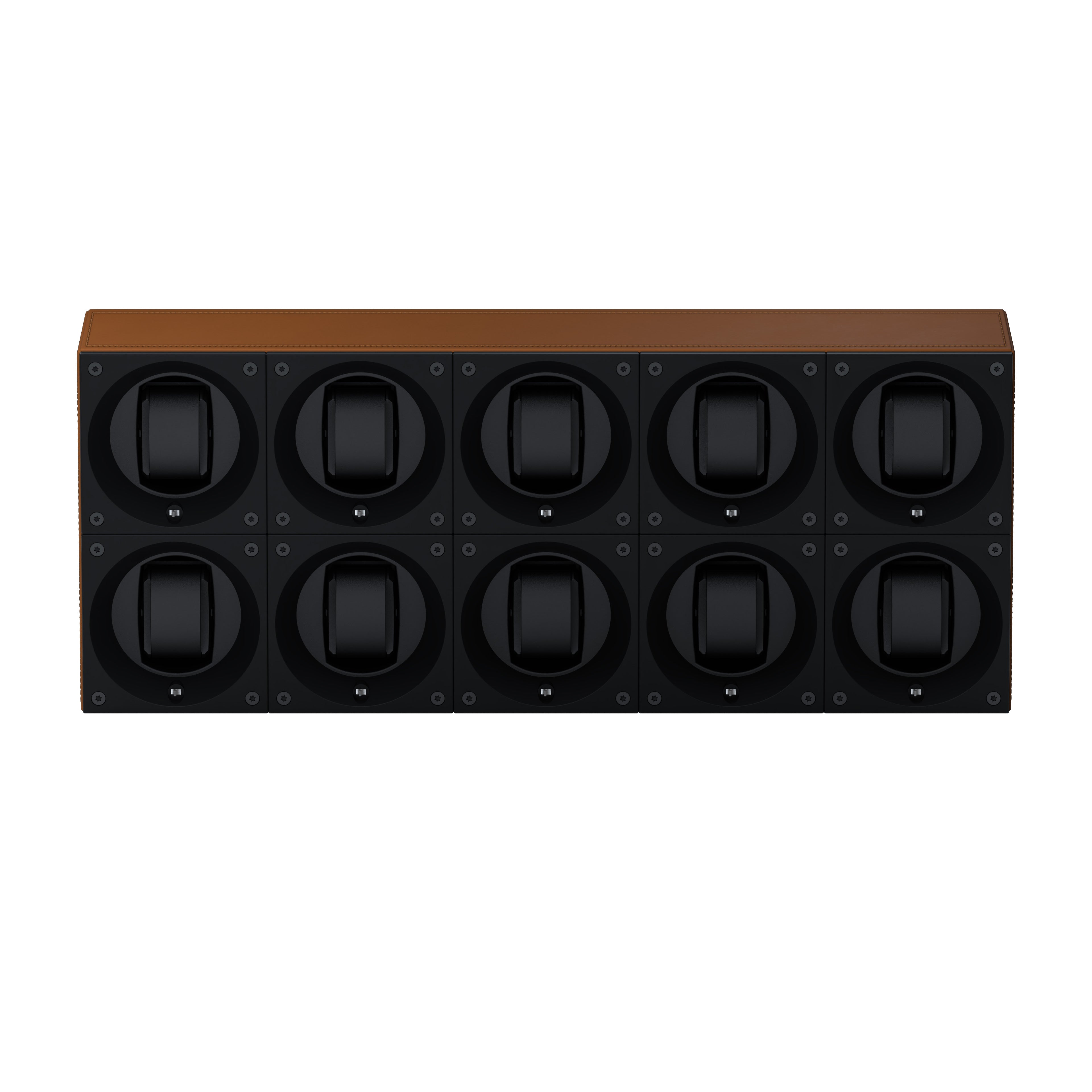 Masterbox 10 Cognac Leather Watches: Rotating Watch Box for Automatic Watches