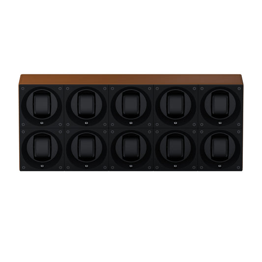 Masterbox 10 Cognac Leather Watches: Rotating Watch Box for Automatic Watches