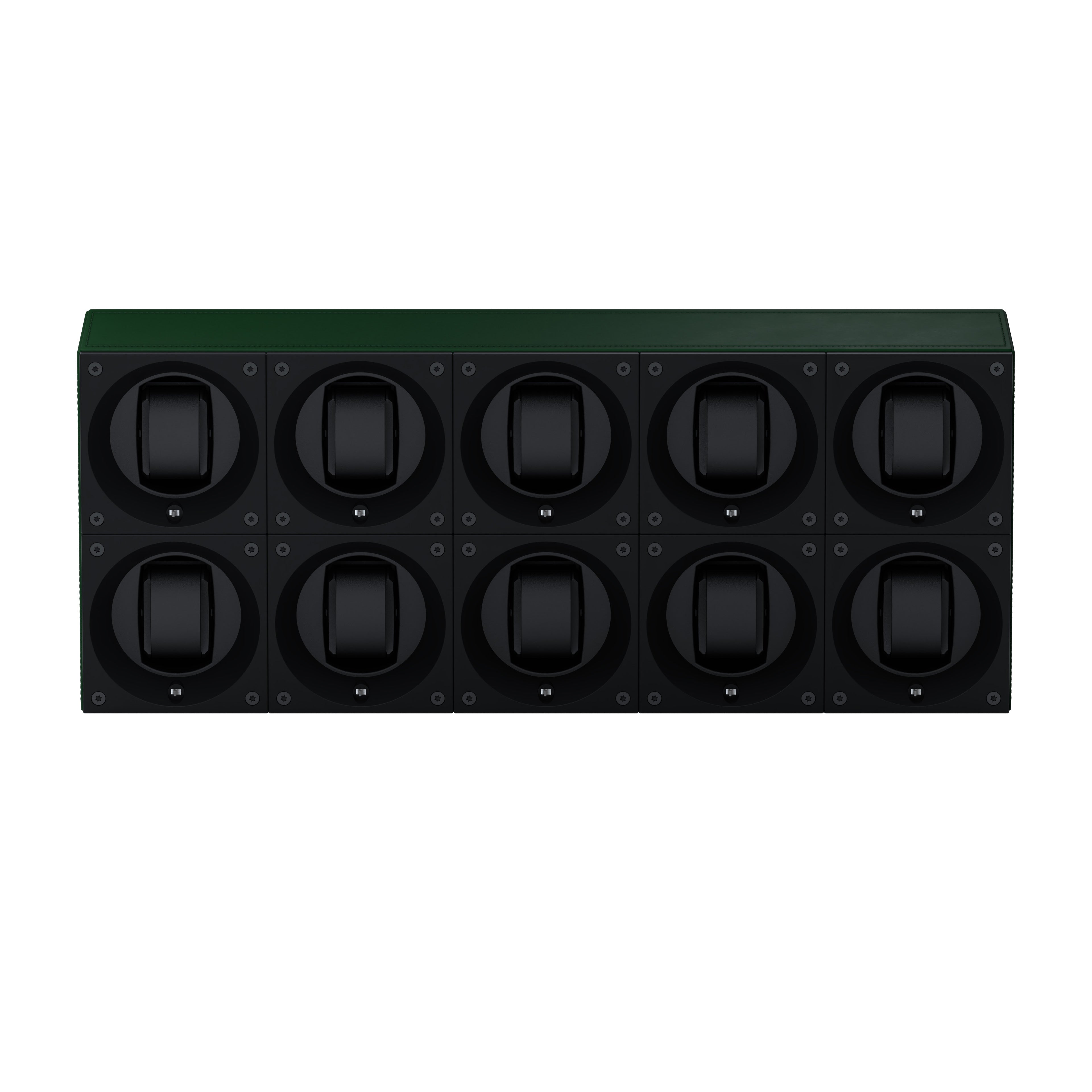 Masterbox 10 watches Green Leather: rotating case for automatic watches