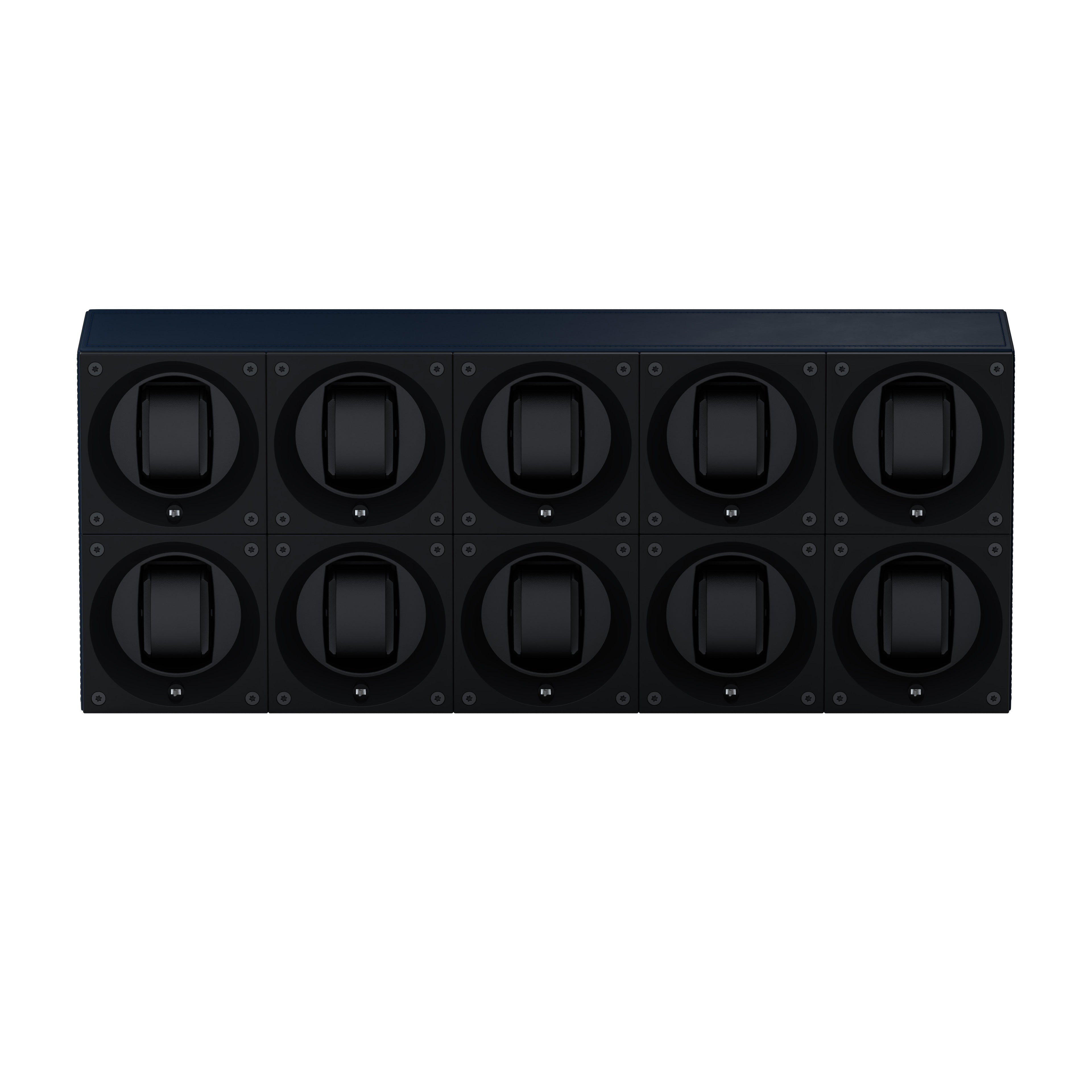 Masterbox 10 Navy Blue Leather Watches: Rotating Watch Case for Automatic Watches