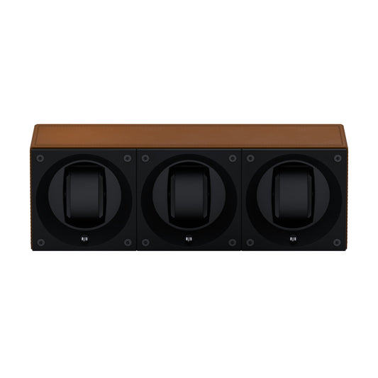 Masterbox 3 watches Cognac Leather: rotating case for automatic watches