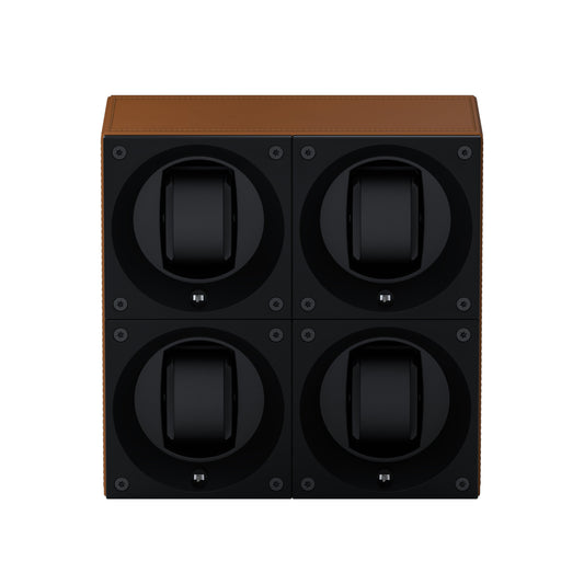 Masterbox 4 watches Cognac Leather: rotating case for automatic watches