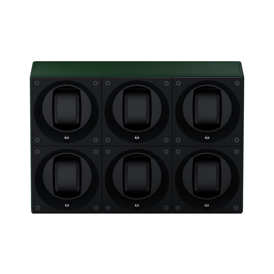 Masterbox 6 watches Green Leather: rotating case for automatic watches