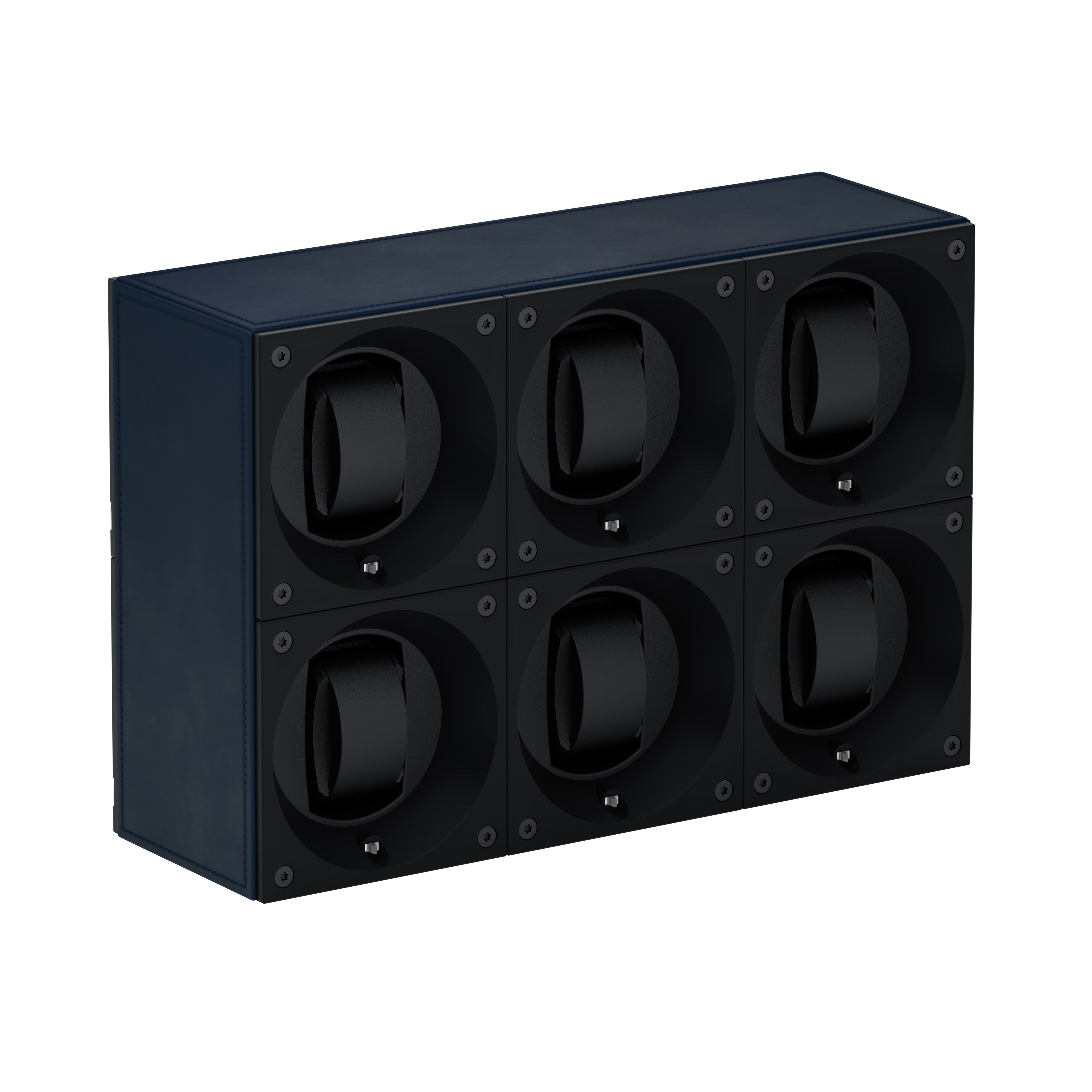 Automatic watch winder: Masterbox 6 watches Navy Blue Leather