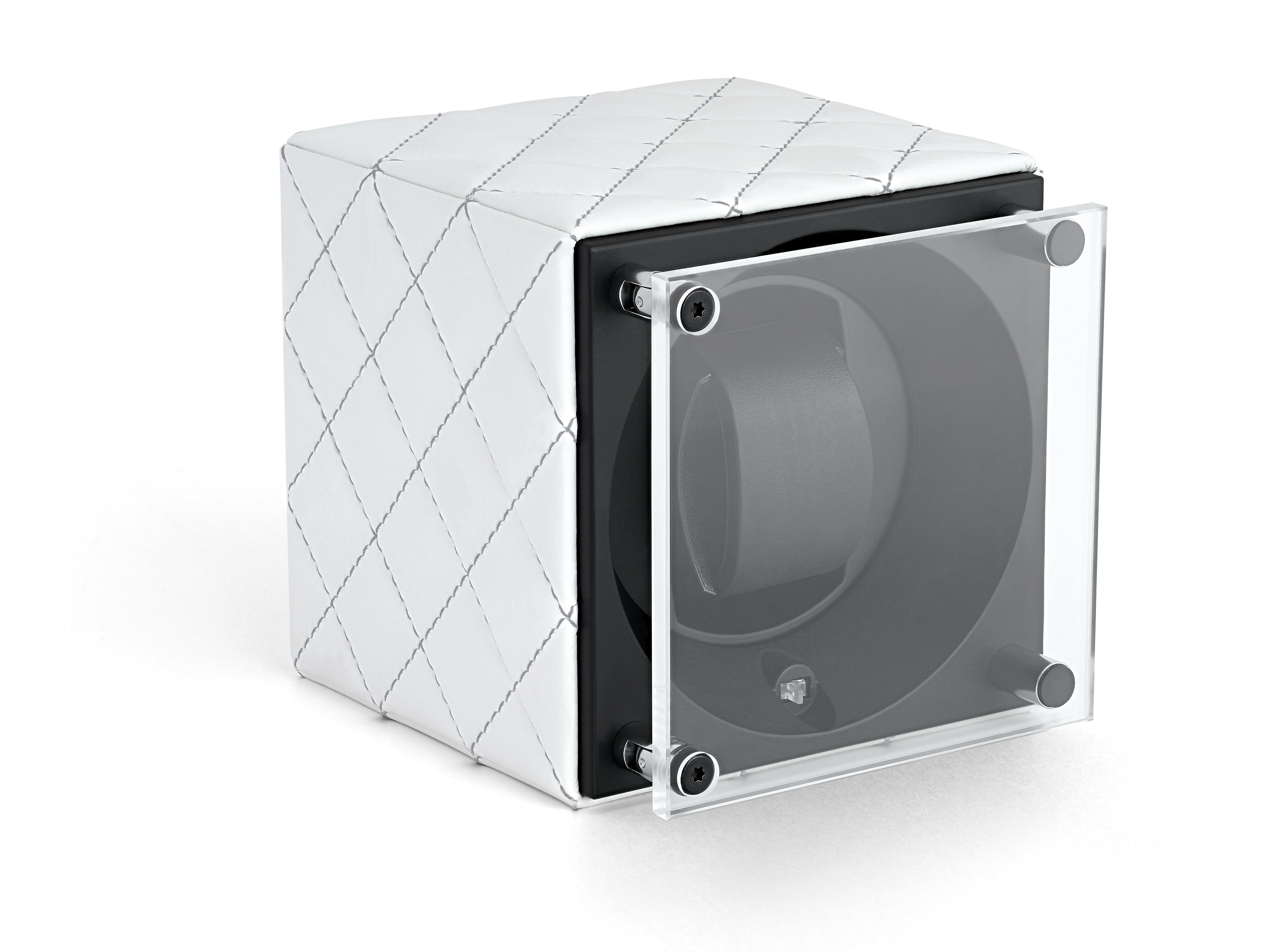 Masterbox Single White Leather Grey Matelassé Stitches