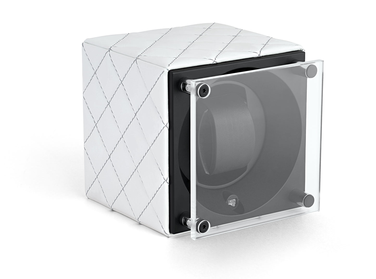 Masterbox Single White Leather Grey Matelassé Stitches