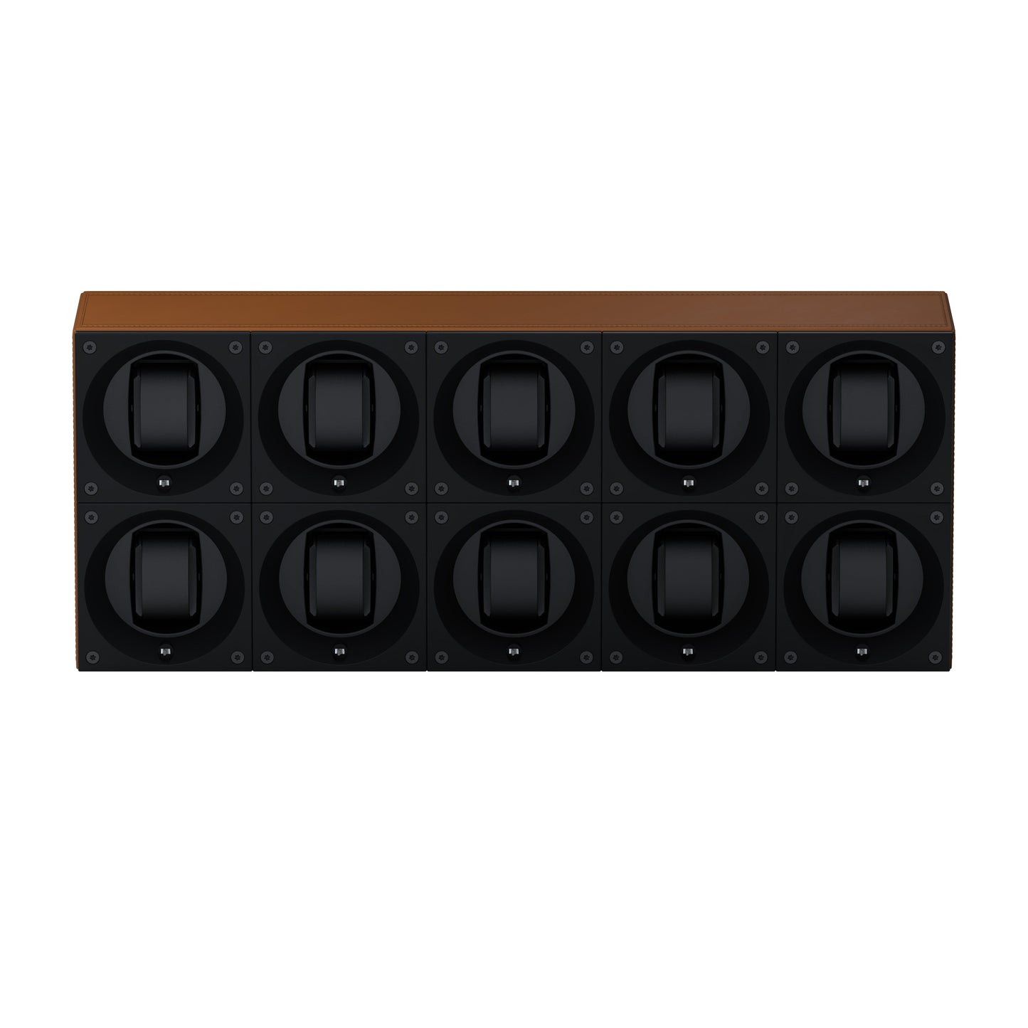 Masterbox 10 Cognac Leather Watches: Rotating Watch Box for Automatic Watches