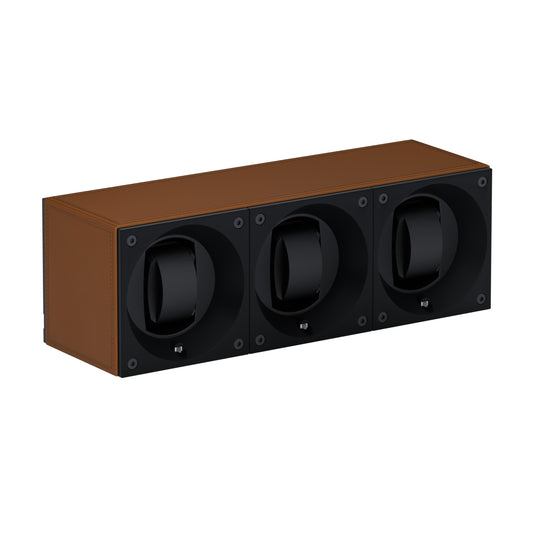 Automatic watch winder: Masterbox 3 watches Cognac leather