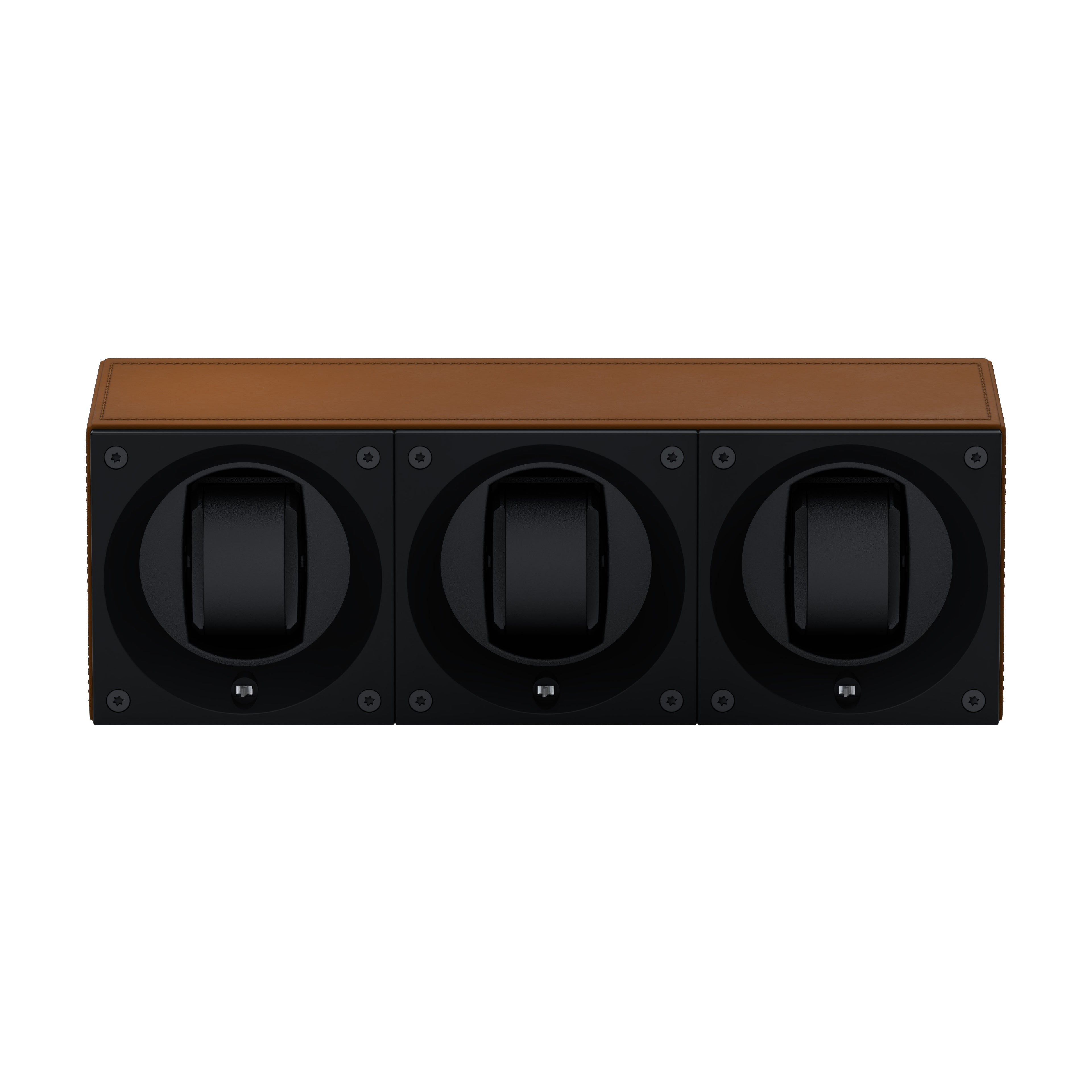 Masterbox 3 watches Cognac Leather: rotating case for automatic watches