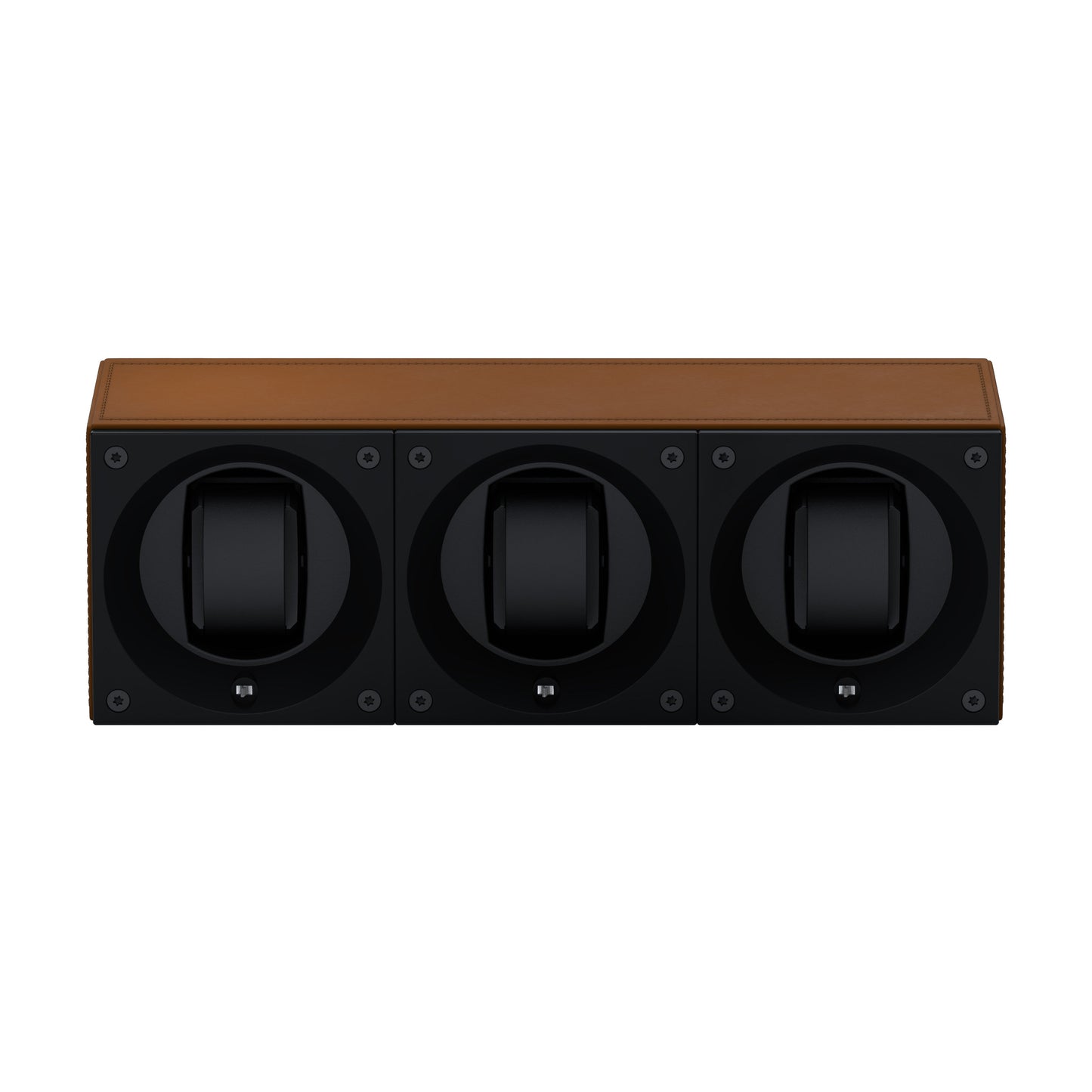 Masterbox 3 watches Cognac Leather: rotating case for automatic watches