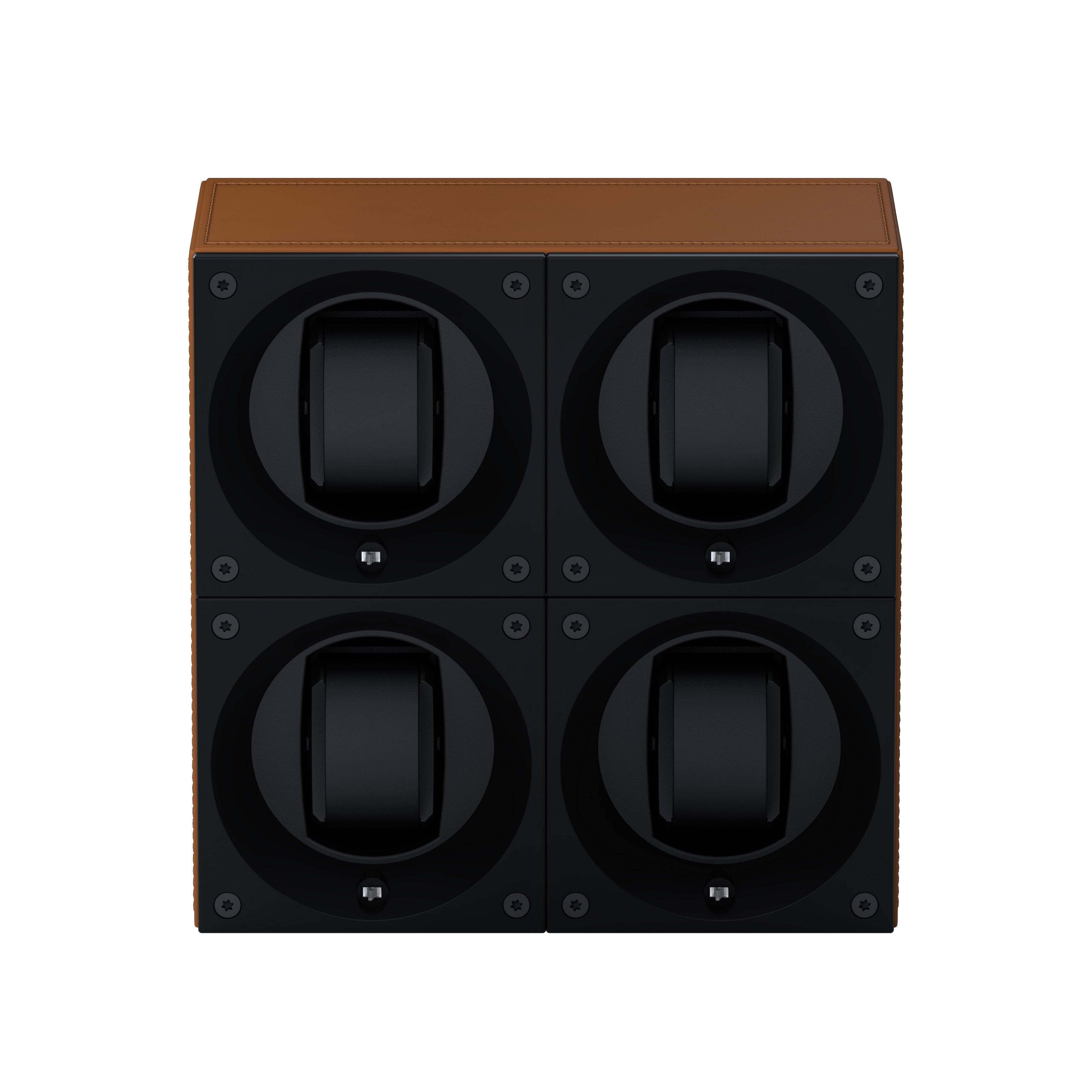 Masterbox 4 watches Cognac Leather: rotating case for automatic watches