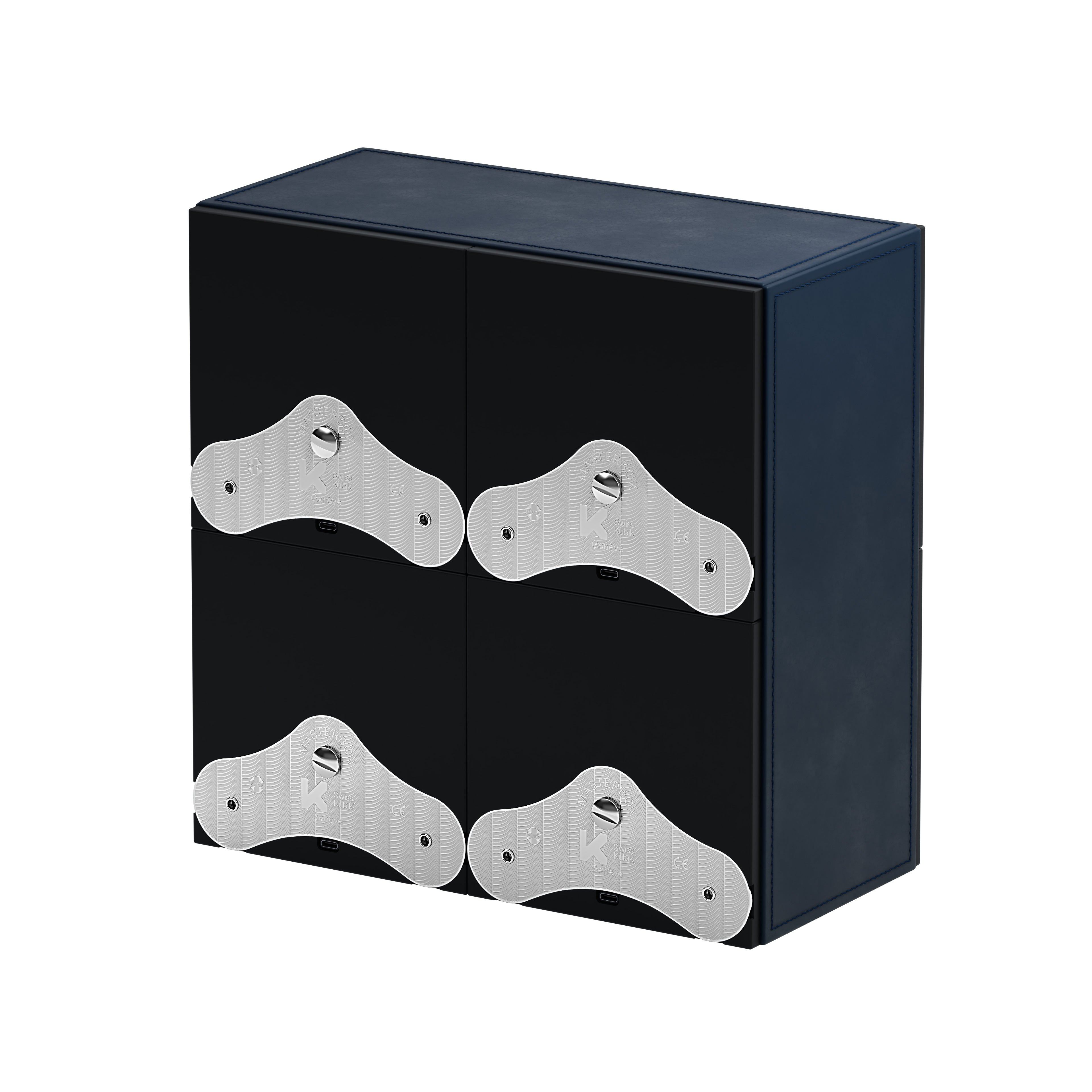 SwissKubik: Masterbox automatic watch winder, Navy Blue Leather, 4 watches
