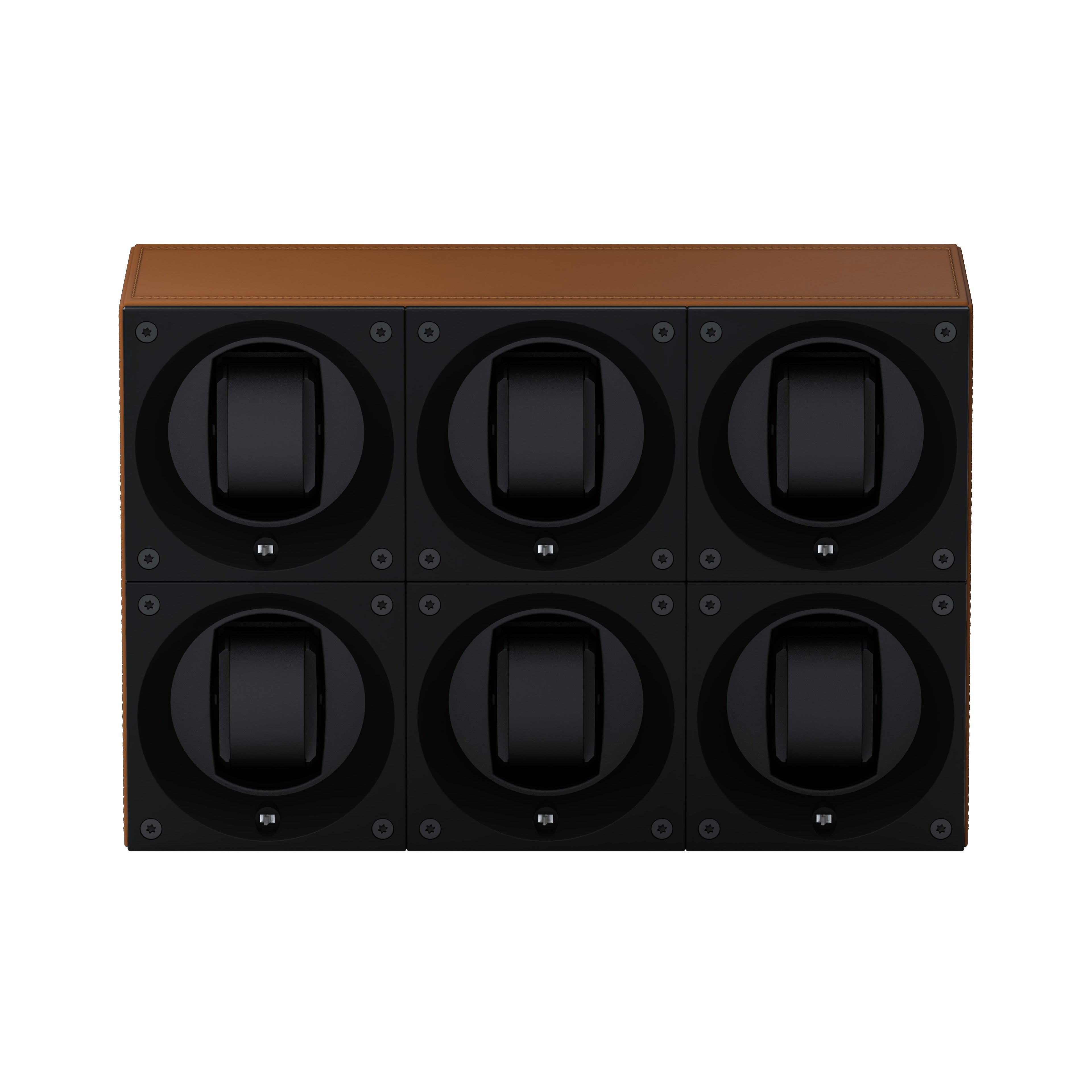 Masterbox 6 watches Cognac Leather: rotating case for automatic watches