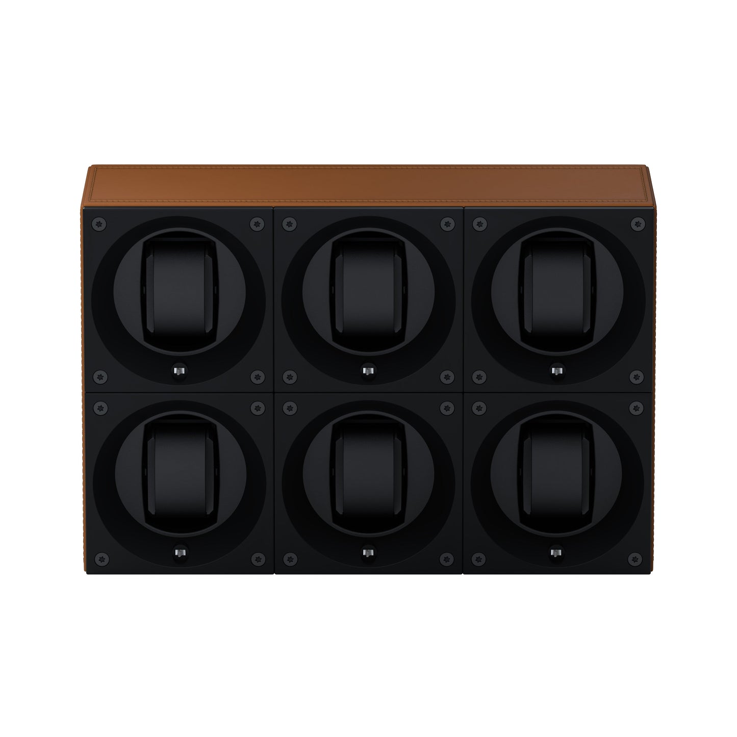Masterbox 6 watches Cognac Leather: rotating case for automatic watches
