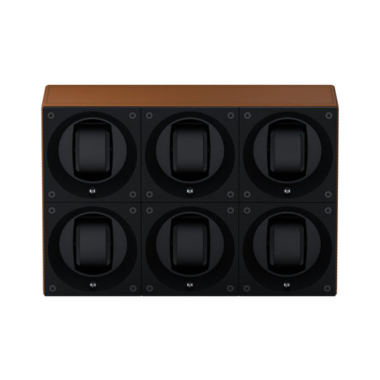 Masterbox 6 watches Cognac Leather: rotating case for automatic watches
