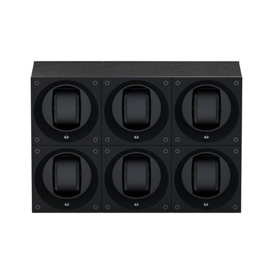 Masterbox 6 Black Wenge Wood Watches: Rotating Watch Box for Automatic Watches