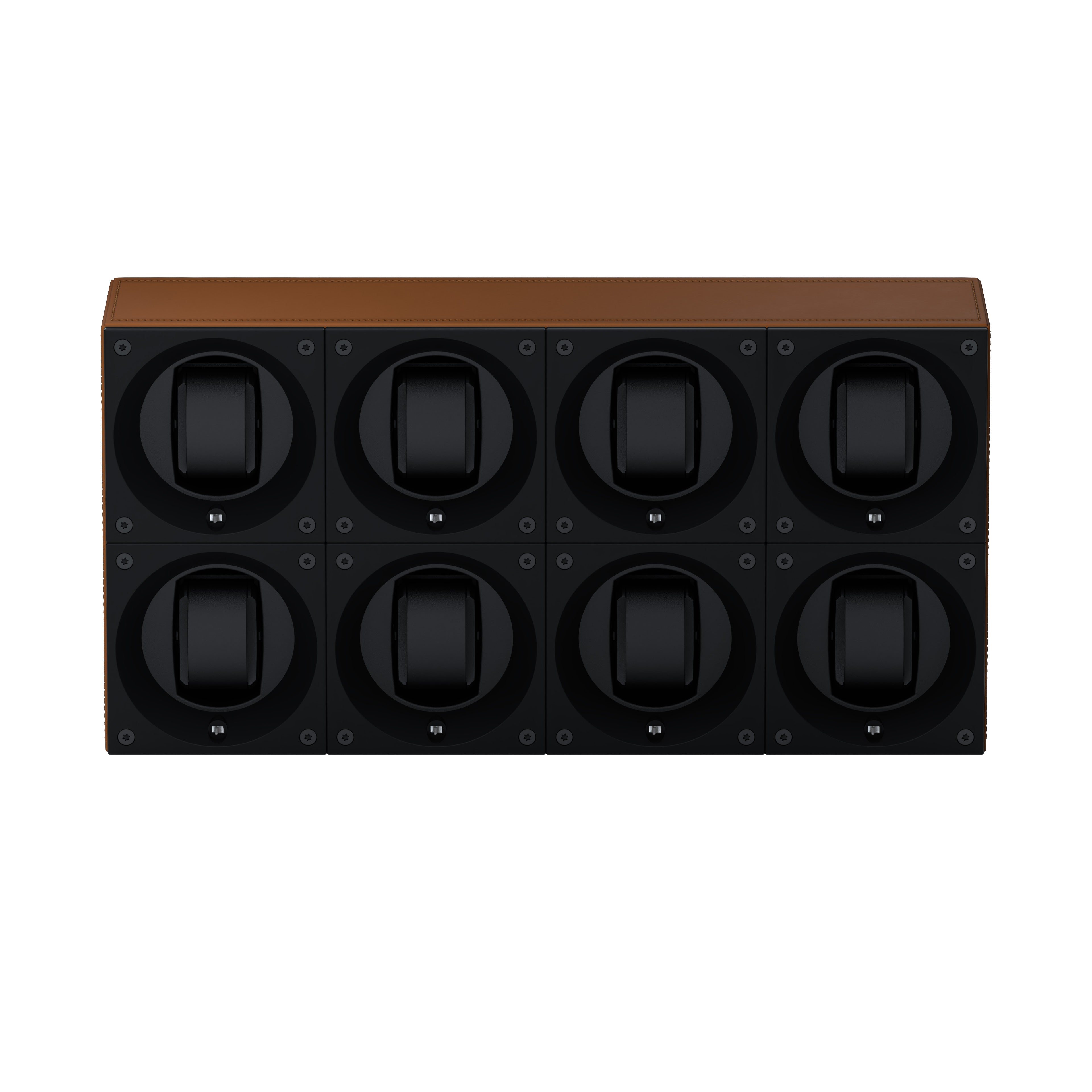 Masterbox 8 watches Cognac Leather: rotating case for automatic watches