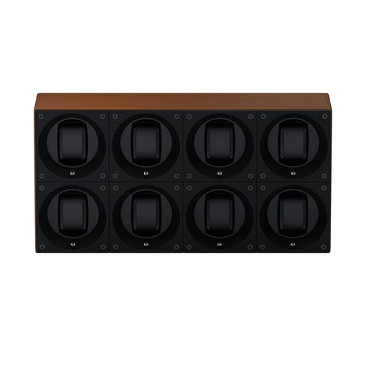 Masterbox 8 watches Cognac Leather: rotating case for automatic watches